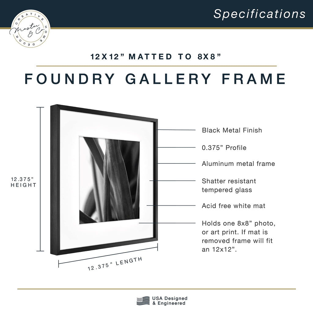 Mcs Master & Co. Foundry Metal Gallery Wall Frame, Black, 12 X 12 In Matted To 8 X 8 In