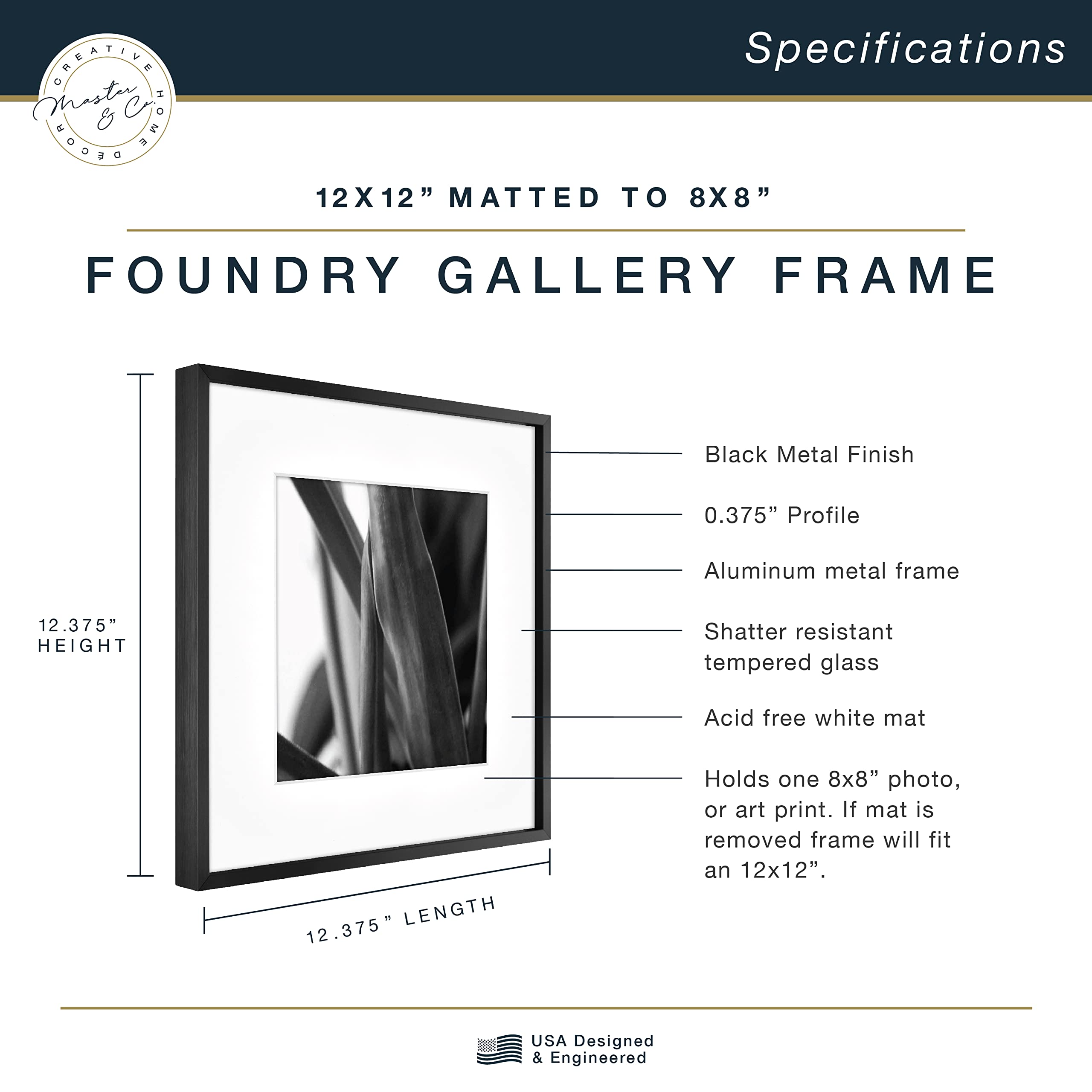 Mcs Master & Co. Foundry Metal Gallery Wall Frame, Black, 12 X 12 In Matted To 8 X 8 In