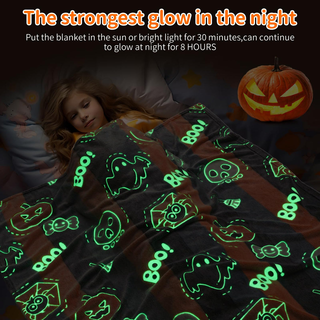 Lifeyj Glow In The Dark Halloween Blanket Gifts For Girls Boys, Soft Pumpkin Blanket 3 4 5 6 7 8 9 10 Year Old Girl Gifts, Girls