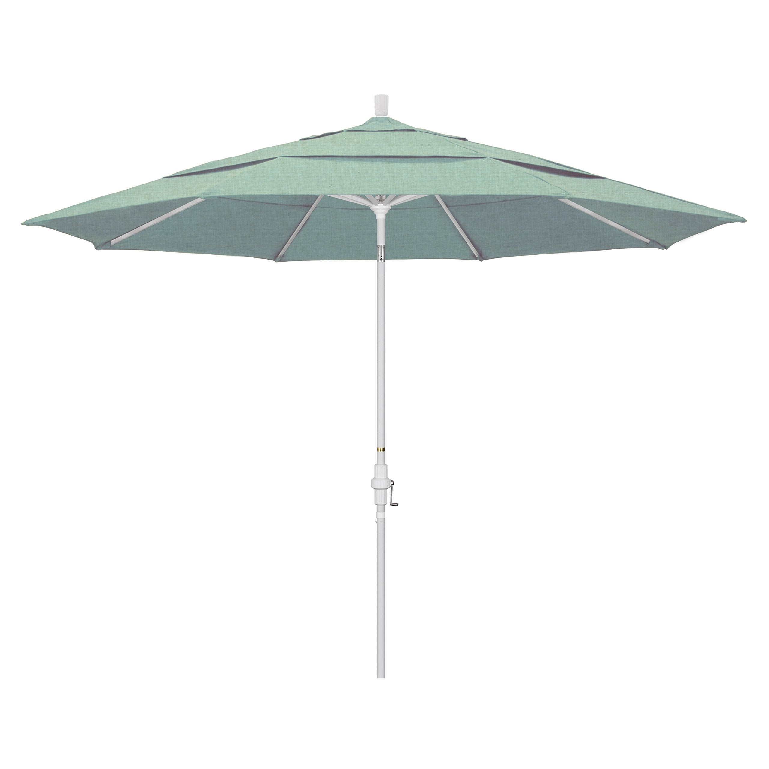 California Umbrella 11' Round Aluminum Market Umbrella, Crank Lift, Collar Tilt, White Pole, Sunbrella Spa