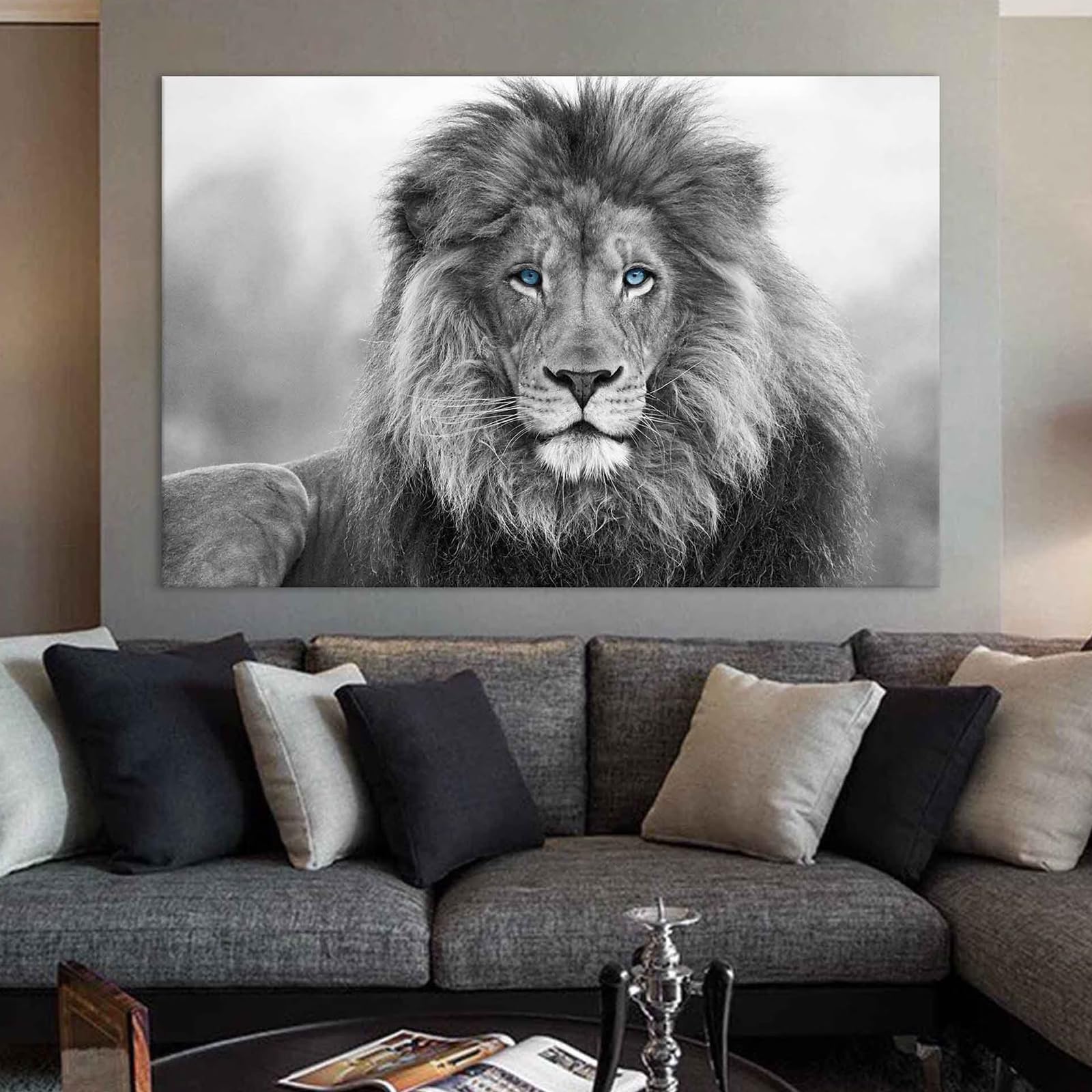 Lion Canvas Wall Art Black And White Lion Poster Prints Wild Animal Pictures Abstract Lion Painting Black And White Wild Animal 