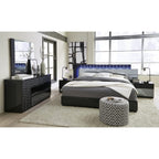 HomeRoots Rubberwood Modern Black Chest with Geometric Designed Panels 5 Drawers