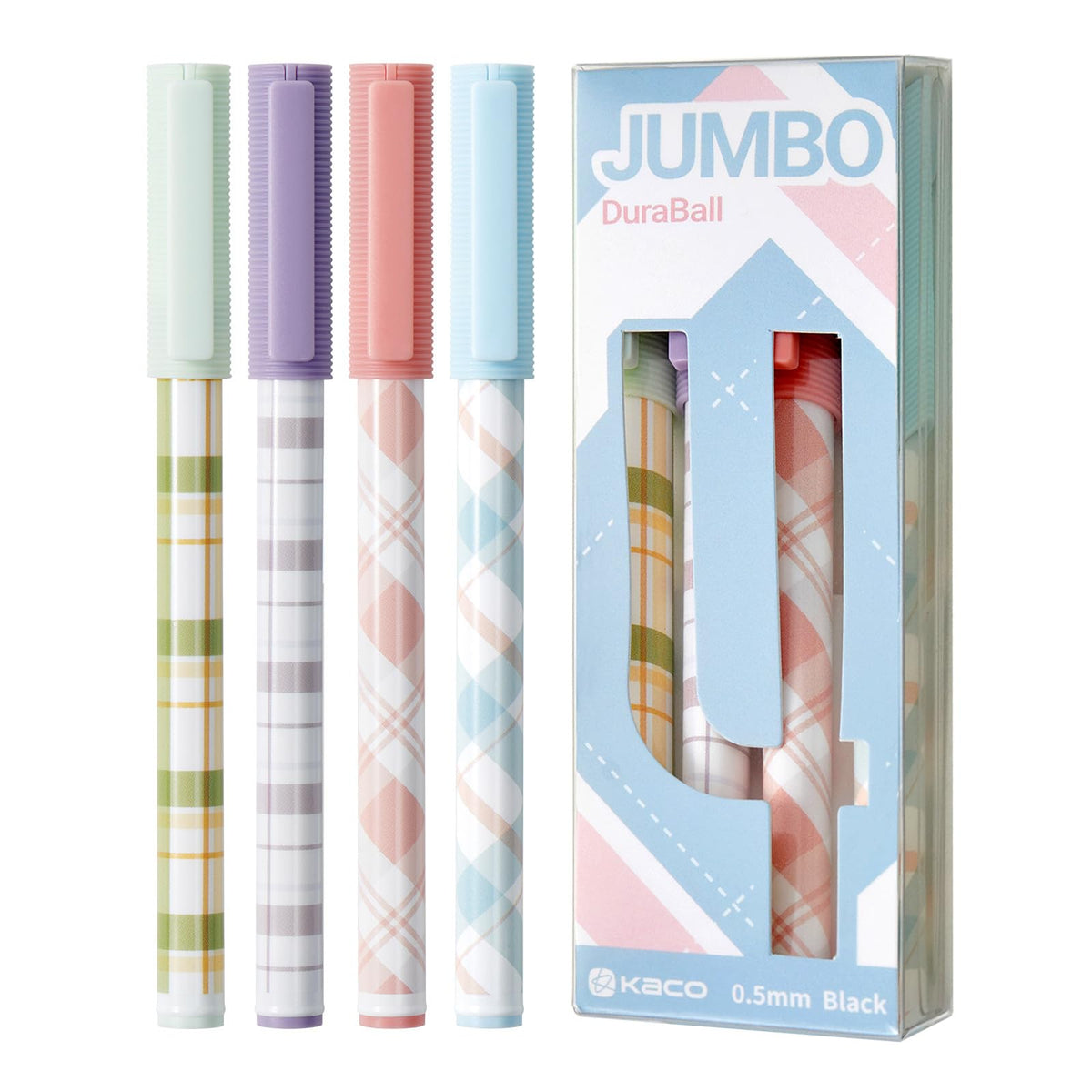 Kaco Jumbo Gel Ink Pens Disposable 4 Pieces Black Ink, 1600M Long Lasting Writing Length Cute School Office Stationery Supplies