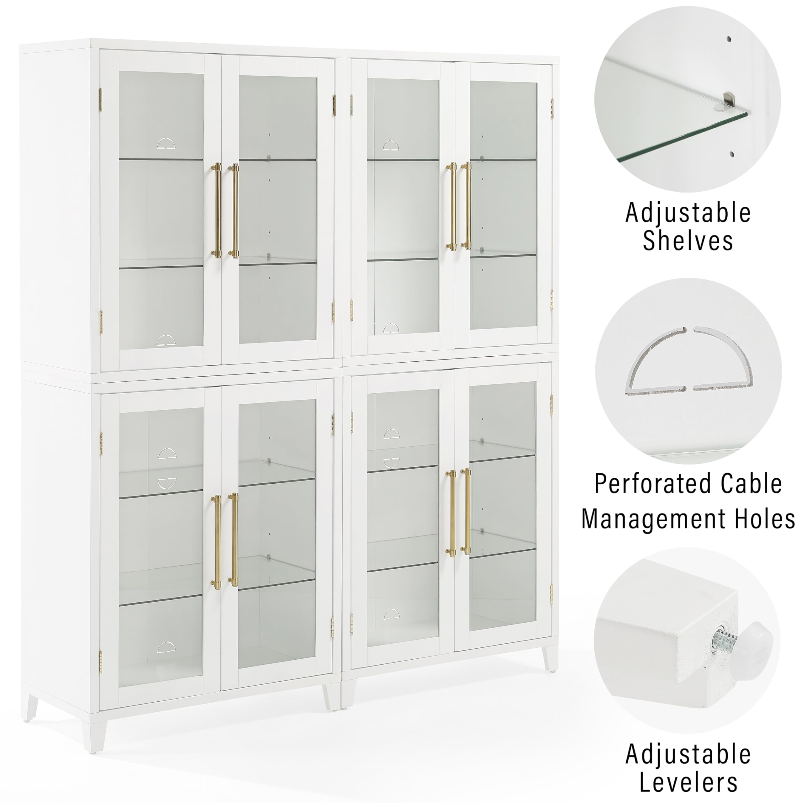 Crosley Furniture Roarke 2-Piece Glass Door Kitchen Pantry Storage Cabinet Set, Living Room, Entryway, White