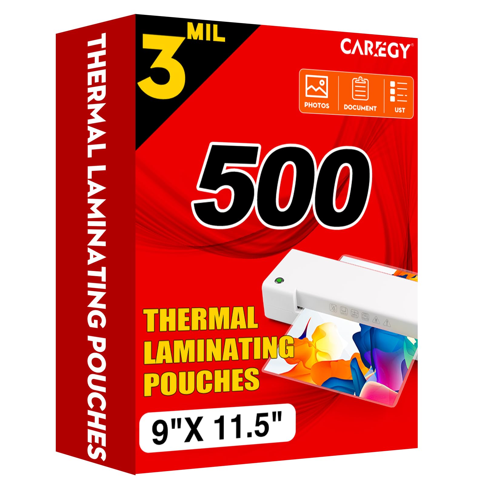 Caregy 500 Pack Laminating Sheets,Thermal Laminating Pouches, 3 Mil, 9 X 11.5 Inches Lamination Sheet Paper For Laminator, Round