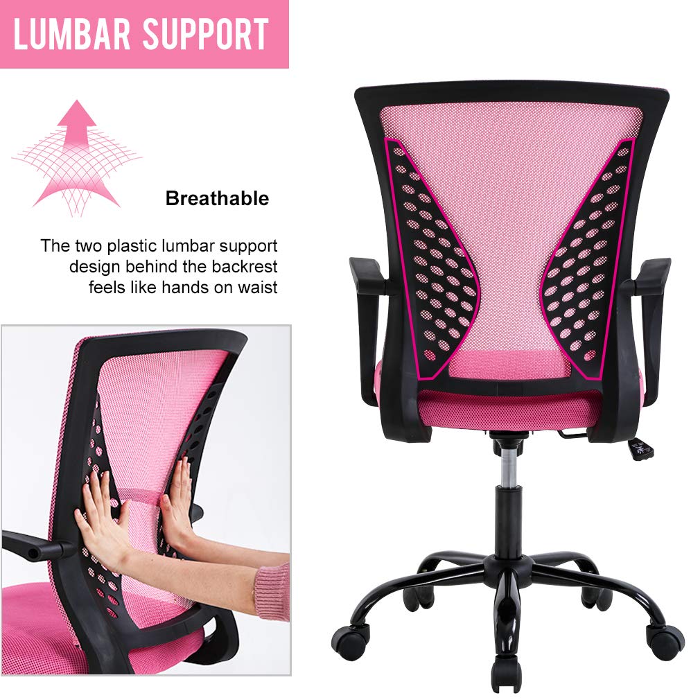 Office Chair Desk Chair Computer Chair With Lumbar Support Armrest Mid Back Rolling Swivel Task Adjustable Mesh Ergonomic Chair For Women Adults, Pink