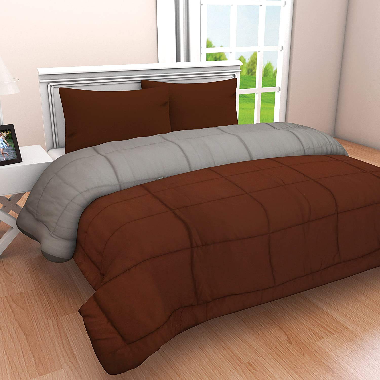 Svt Microfiber 200Tc Comforter (Single_Coffee &Grey)