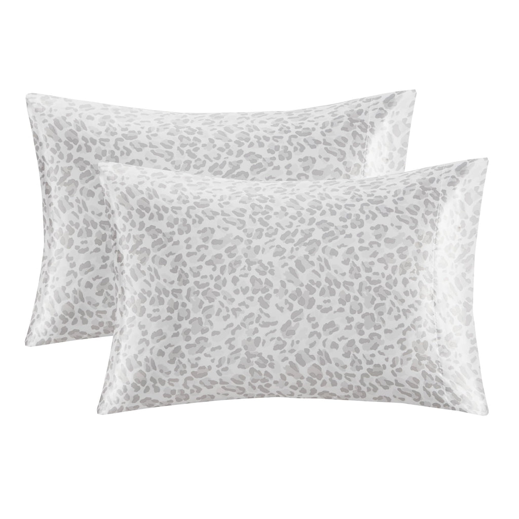 Madison Park Essentials Set Of 2 Satin Pillowcase For Hair & Skin, Luxuriously Soft, Silky With Natural Sheen Luster, Cool To Touch, Wrinkle-Free, Machine Washable, Standard Gray Leopard 2 Piece