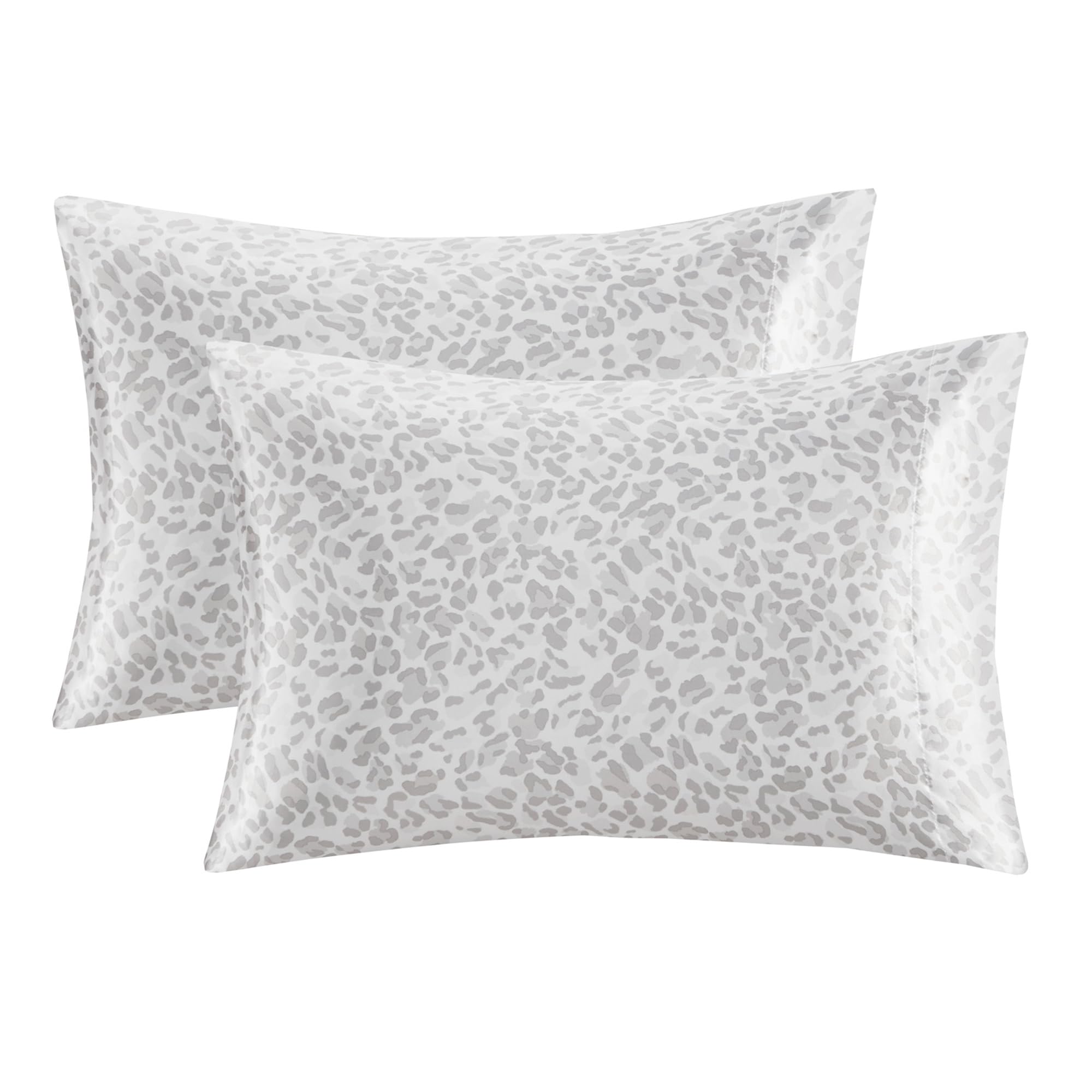 Madison Park Essentials Set Of 2 Satin Pillowcase For Hair & Skin, Luxuriously Soft, Silky With Natural Sheen Luster, Cool To Touch, Wrinkle-Free, Machine Washable, Standard Gray Leopard 2 Piece
