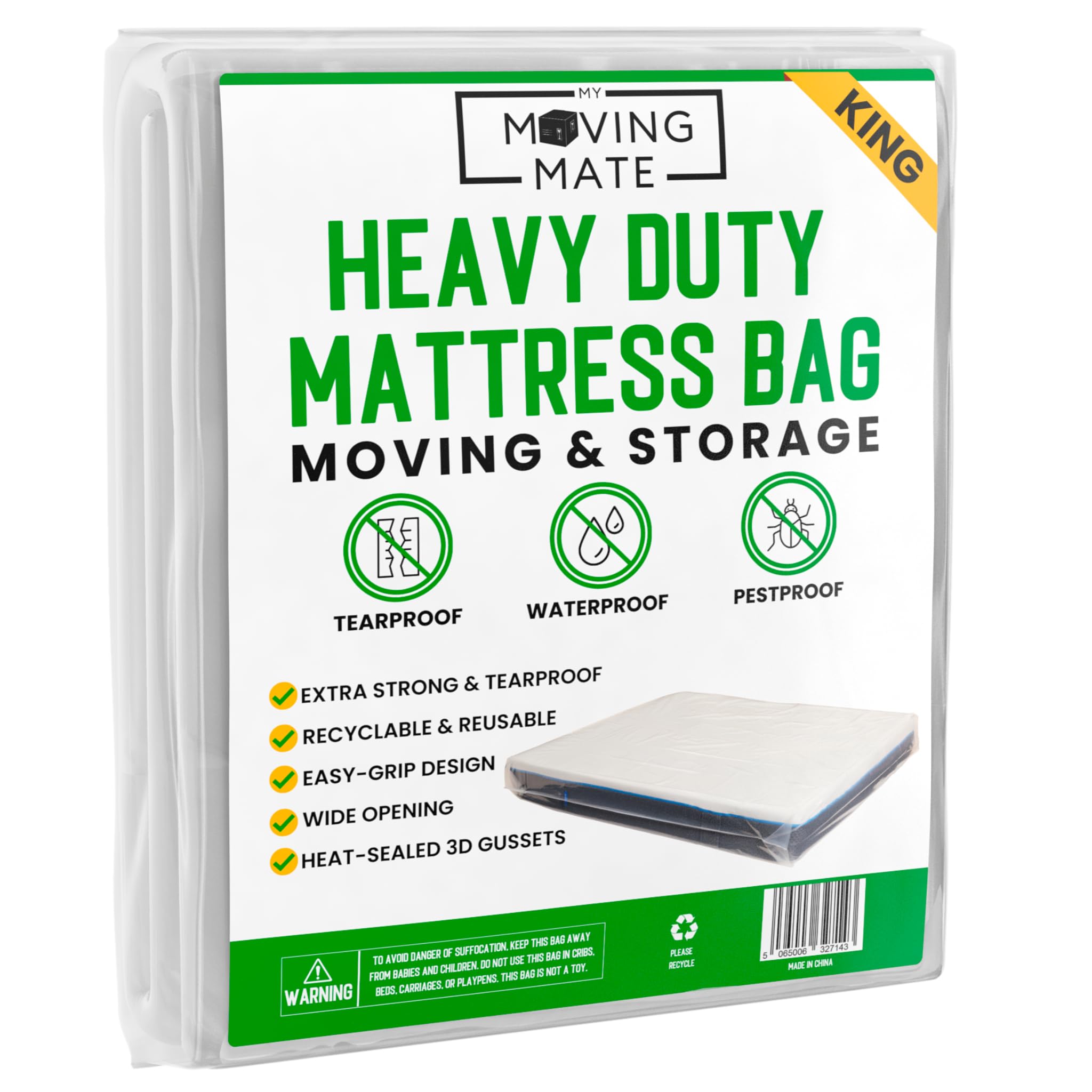 King Size Mattress Bag For Moving And Storage - 5 Mil Mattress Cover For Moving And Storage - Mattress Protector Storage Bags -