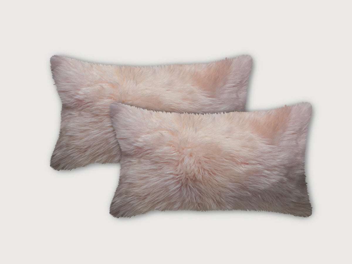 HomeRoots Sheepskin, Microsuede Backing, Zipper Closure Set of Two Blush Natural Sheepskin Lumbar Pillows