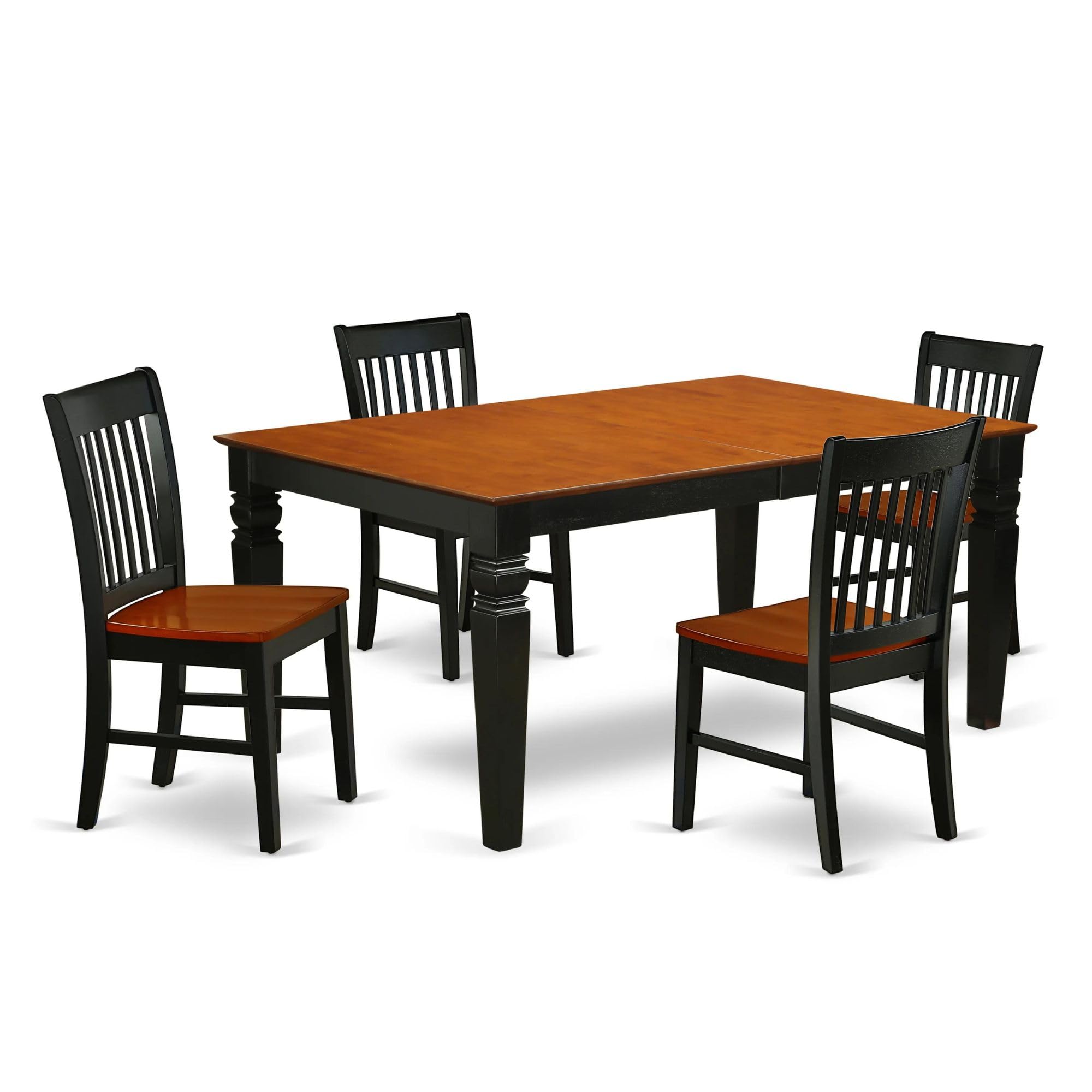 East West Furniture Weno5-Bch-W 5 Piece Kitchen Table Set For 4 Includes A Rectangle Dining Room Table With Butterfly Leaf And 4 Dining Chairs, 42X60 Inch, Black & Cherry