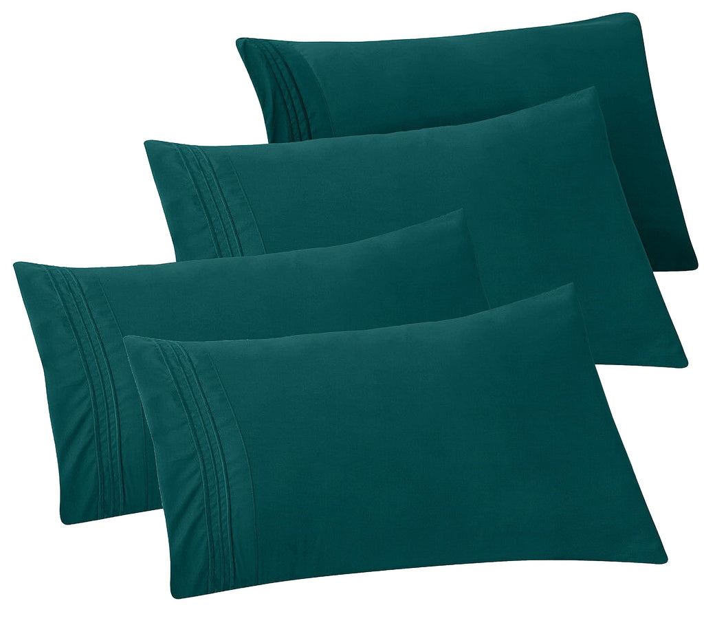 Elegant Comfort 4-Pack Solid Pillowcases 1500 Premium Hotel Quality Microfiber - Smooth Weave, Wrinkle And Fade Resistant, Easy Slip-On, 4-Piece Set, King Pillowcase, Marine Teal