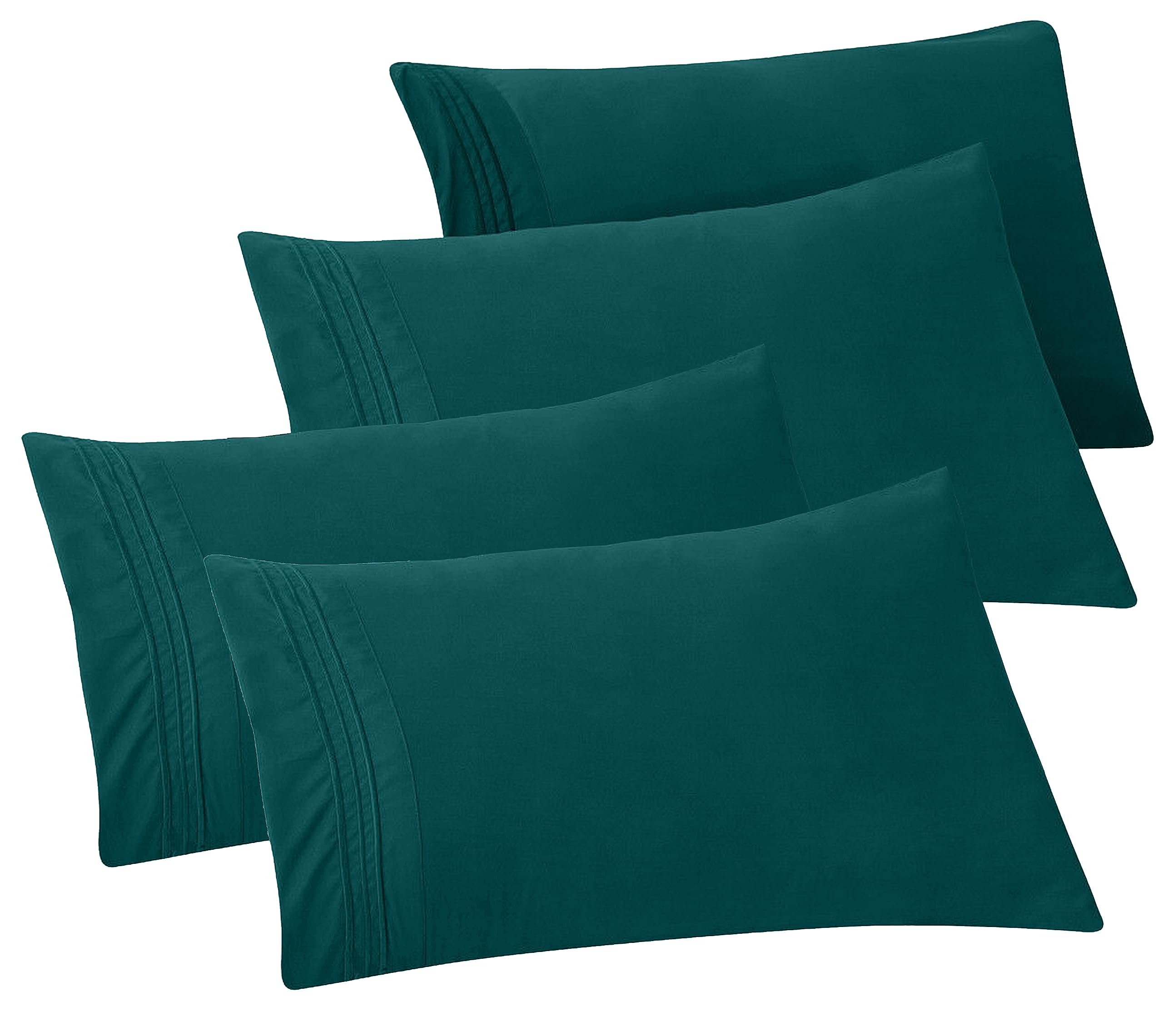 Elegant Comfort 4-Pack Solid Pillowcases 1500 Premium Hotel Quality Microfiber - Smooth Weave, Wrinkle And Fade Resistant, Easy Slip-On, 4-Piece Set, King Pillowcase, Marine Teal