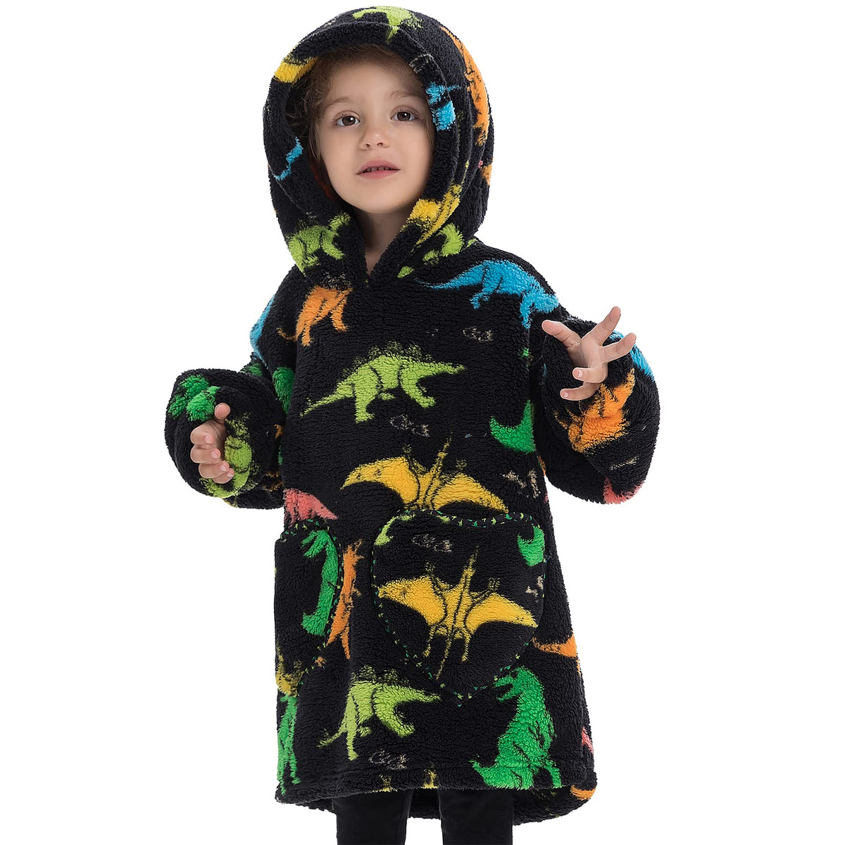 Wearable Blanket Hoodie For Kids Toddler Oversized Sweatshirt Cute Fleece Sherpa Blanket Girls Boys A Dinosaur 2-5 Year