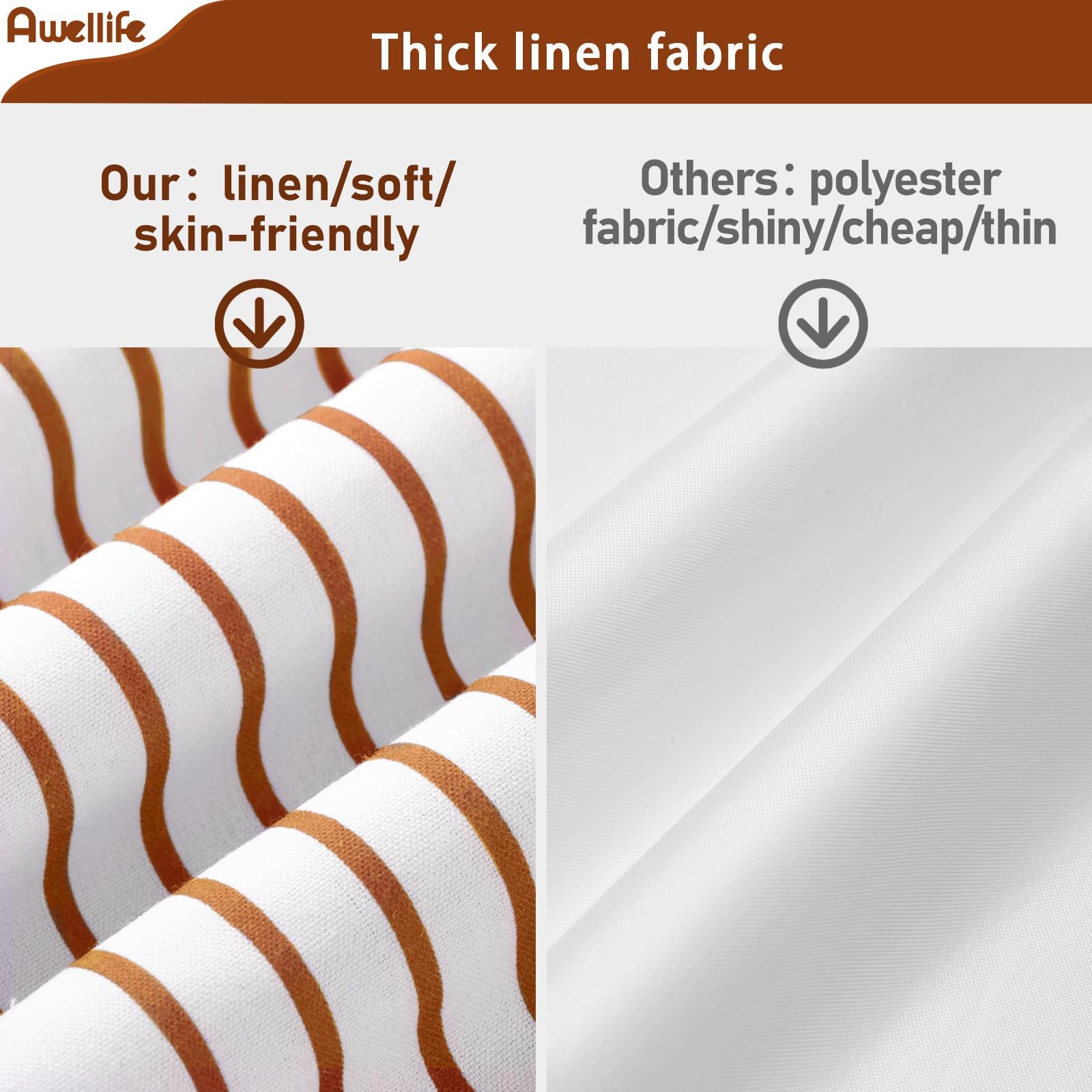 Awellife Boho Orange Shower Curtain For Bathroom Farmhouse Natural Linen Stripe Tassel Shower Curtain (Orange, 72' L X 60' W)