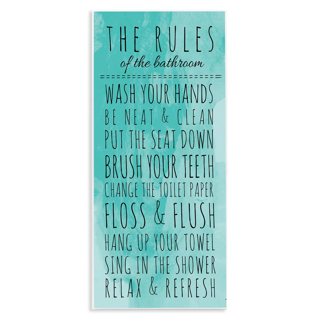 Stupell Home D  cor Bathroom 'The Rules' Turquoise Wall Plaque Art, 7 x 0.5 x 17, Proudly Made in USA