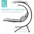 Best Choice Products Outdoor Hanging Curved Steel Chaise Lounge Chair Swing W/Built-In Pillow And Removable Canopy - White Sand