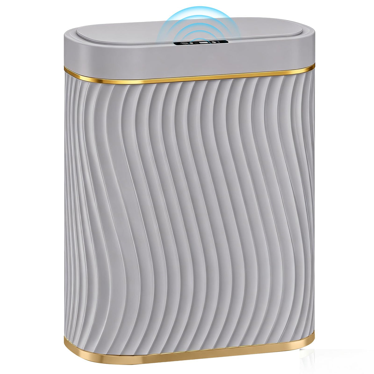 2.6 Gallon Automatic Bathroom Trash Can with Touchless Lid Grey Gold.