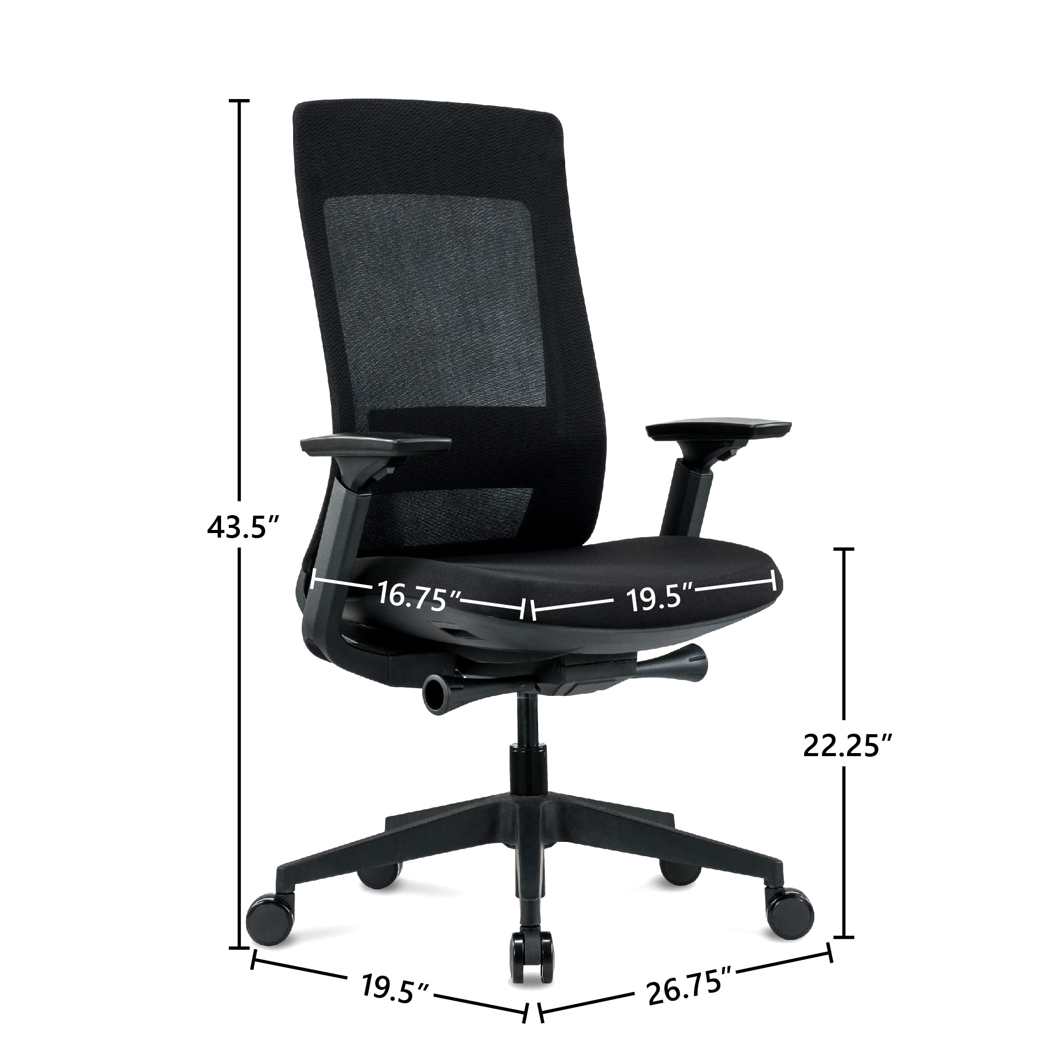 Ergohuman Elevate Black Mesh Back with Black Fabric Seat, Weight Balance, Tilt and Height Adjustment, Office Desk Chair (Black Frame) - Thumbnail 5