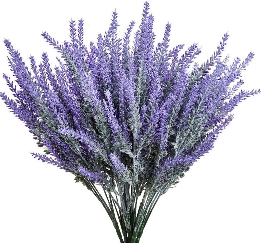 ZWYOQI 8 Bundles Artificial Flowers Fake Lavender Plant Artificial Lavender Bouquet Faux Flocked Plastic Flowers Wedding Bridle 