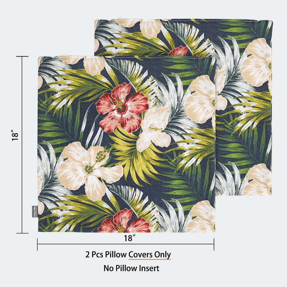 Magpie Fabrics Pack Of 2 Outdoor Waterproof Throw Pillow Covers 18 X 18 Inch, Decorative Cushion Sham Pillowcase Shell For Garden Patio Balcony(Midnight Floral)