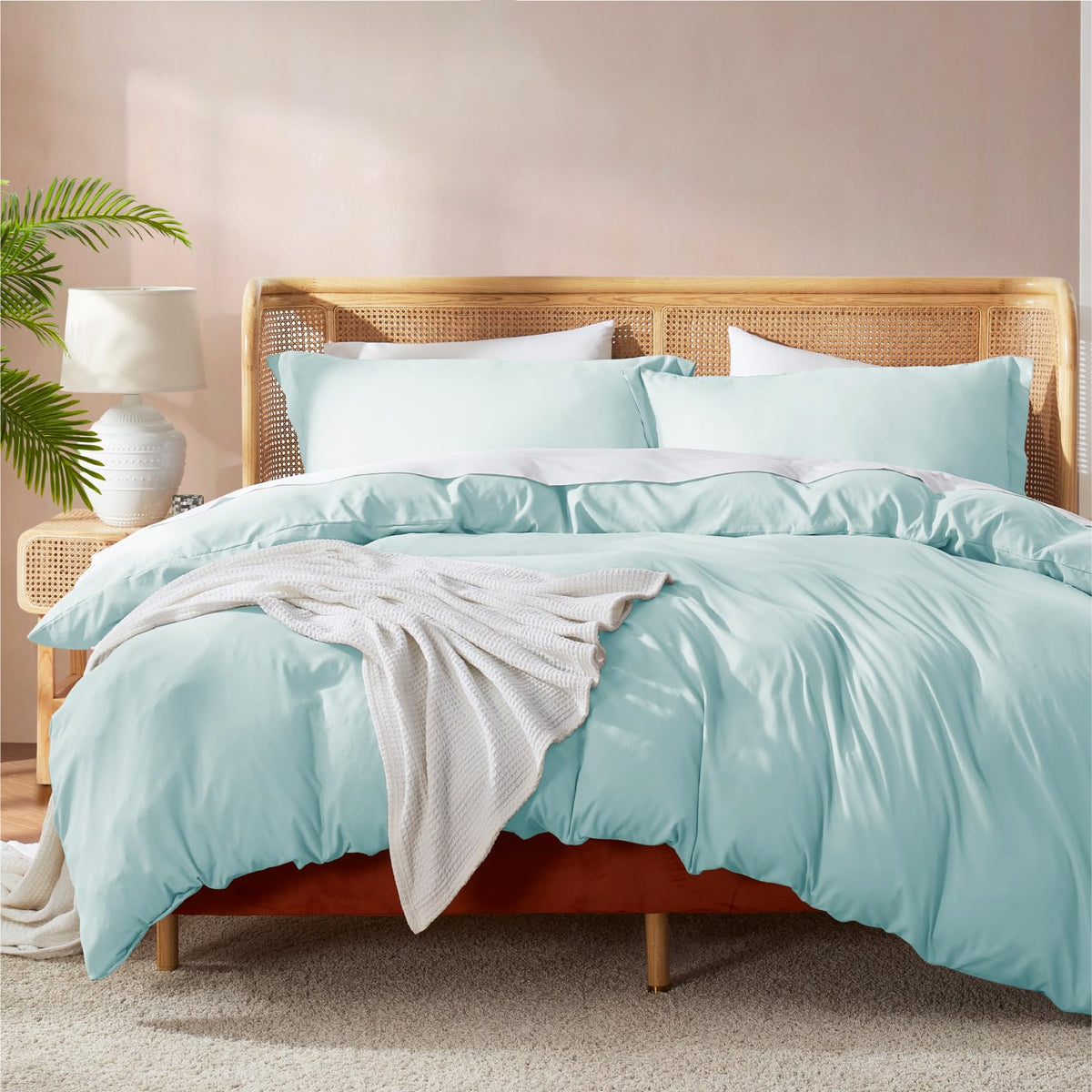 Nestl Light Blue California King Duvet Cover Sets - Soft Double Brushed Cal King Duvet Cover, 3 Piece, With Button Closure, 1 Du