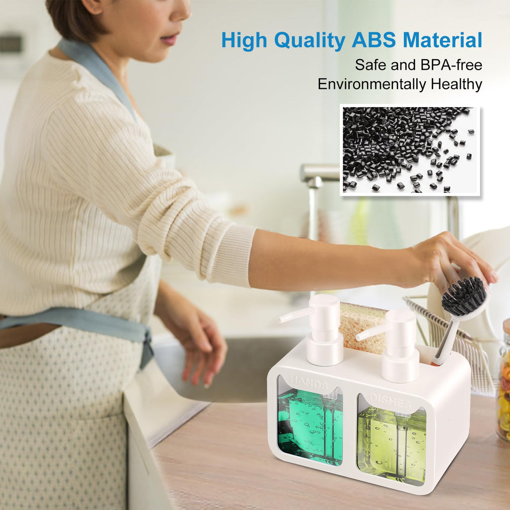 Kitchen Soap Dispenser Set, With Hand And Dish Soap, Sponge Caddy And Brush Holder 4-In-1 Kitchen Dual Soap Dispenser Set For Ki