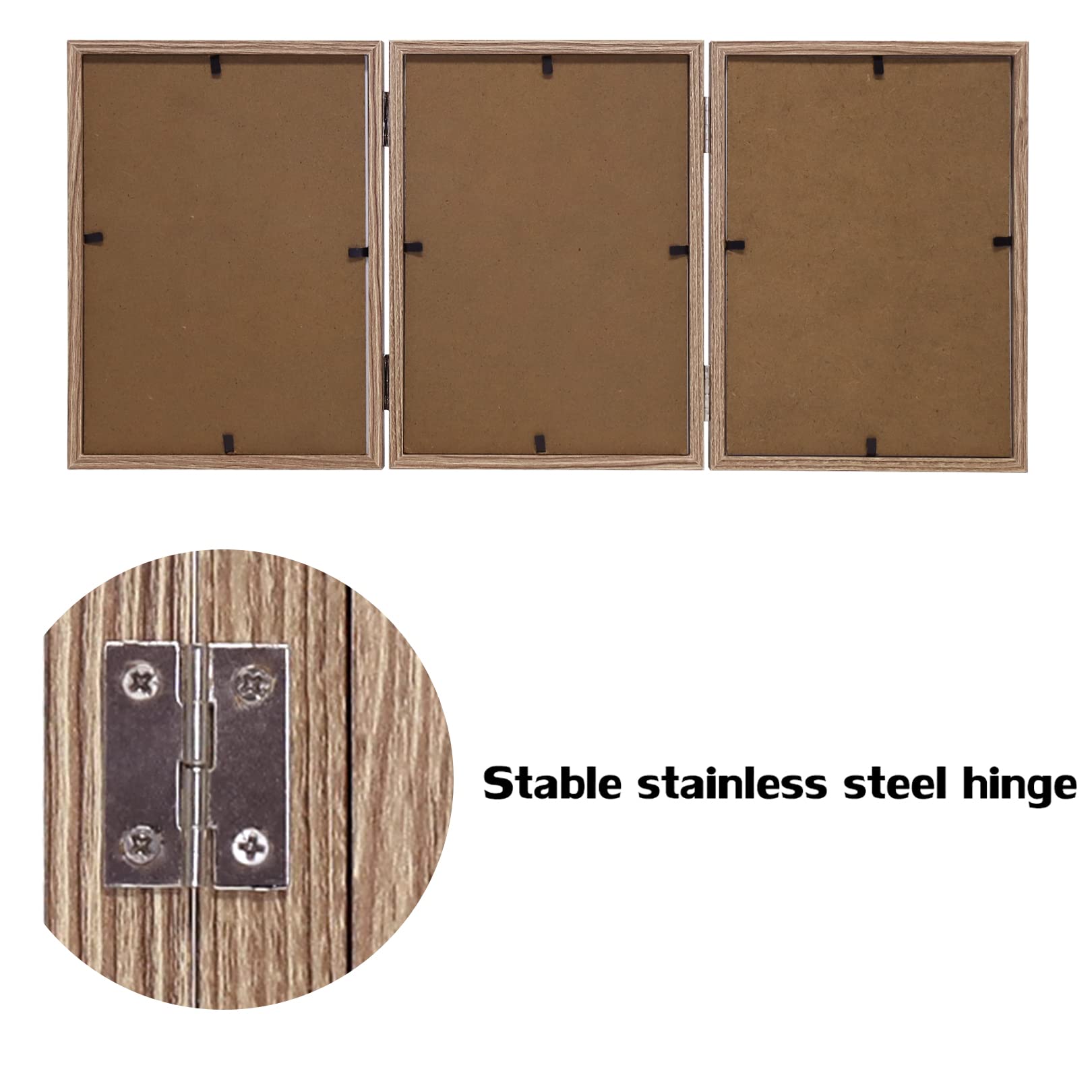 3 Picture Frame 5X7 Triple Hinged Mdf Wood Grain With Glass Front Three Opening Photo Frame Stand Vertical On Tabletop