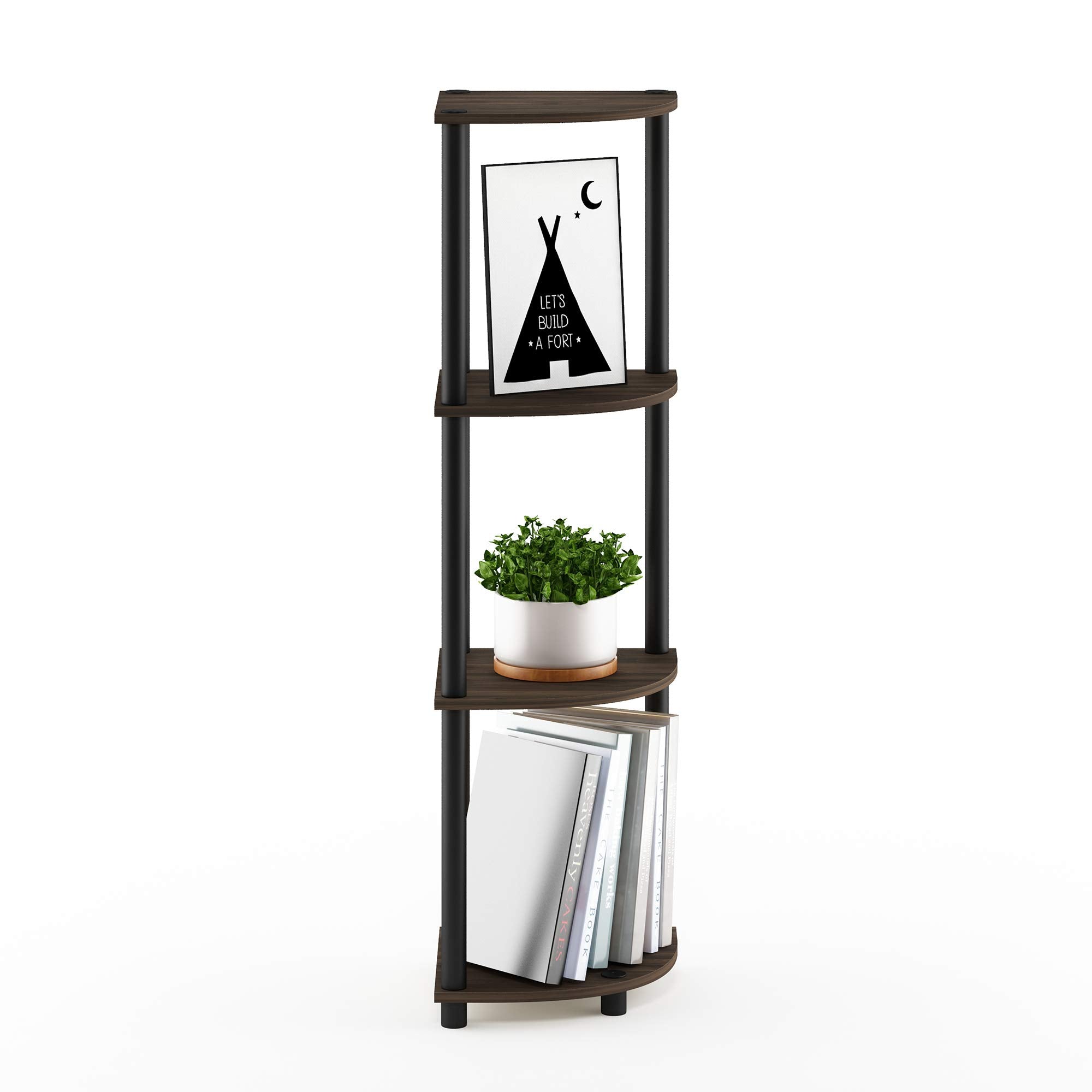 Furinno Turn-N-Tube 4-Tier Corner Display Rack Multipurpose Shelving Unit, Columbia Walnut/Black