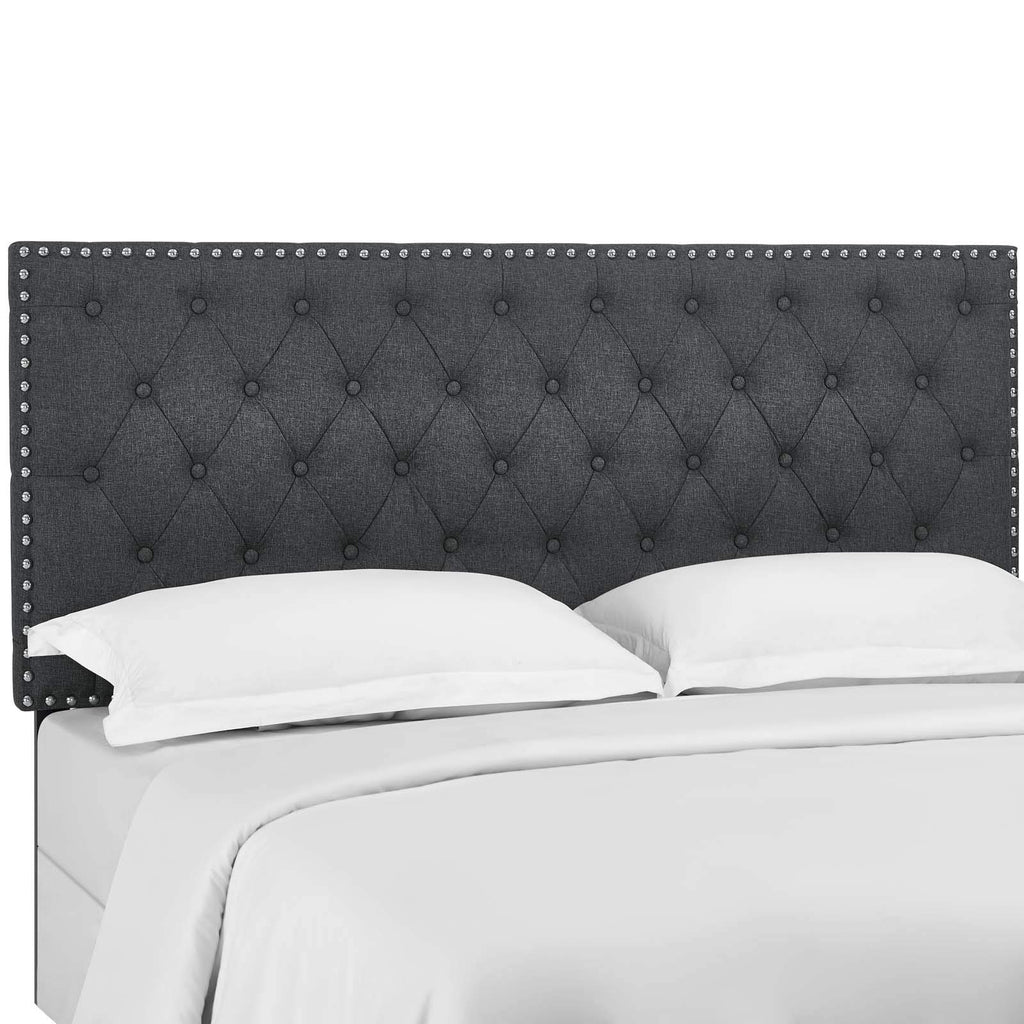 Modway Helena Tufted Button Fabric Upholstered Full/Queen Headboard With Nailhead Trim In Gray