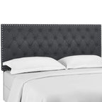 Modway Helena Tufted Button Fabric Upholstered Full/Queen Headboard With Nailhead Trim In Gray