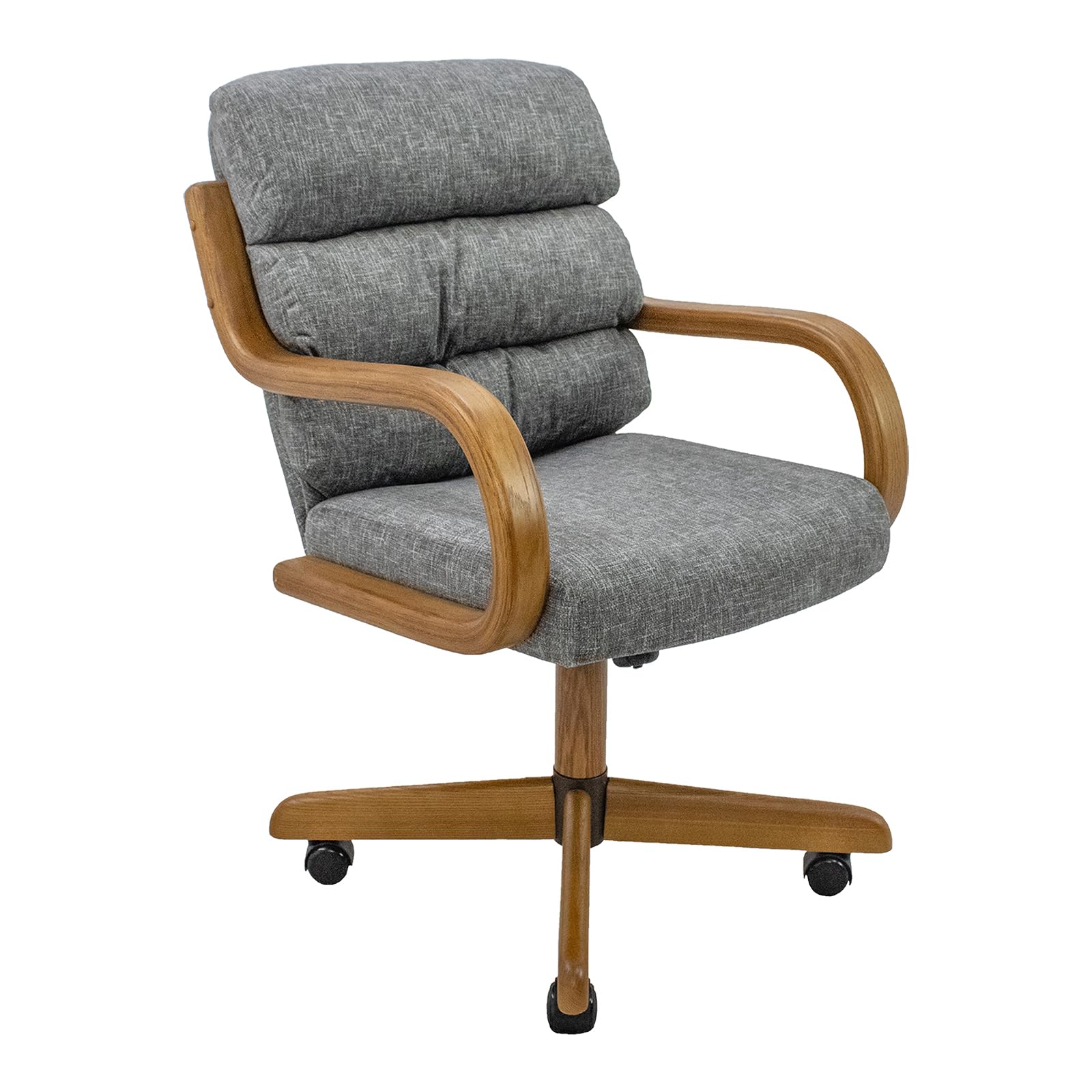 Chromcraft Douglas 2 Set Casual Dining Chairs Classic Swivel Tilt Dinning Chairs With Casters, Wooden Arm Metal Pedestal Base Ch