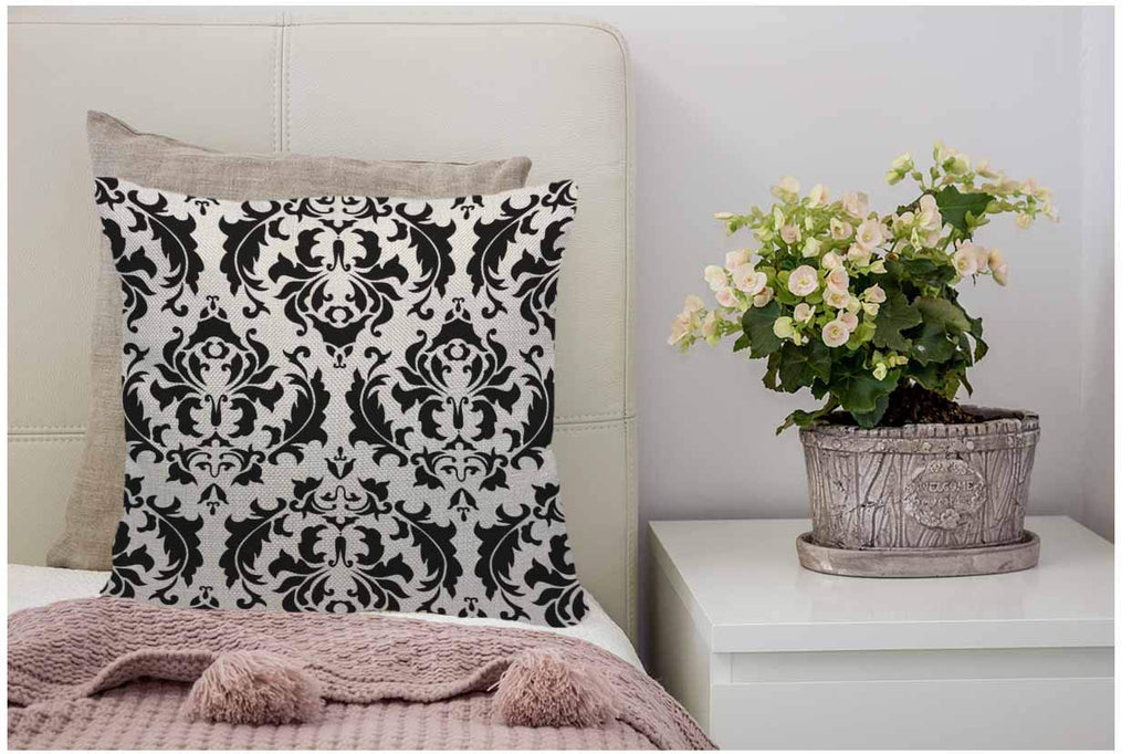 Wondertify Throw Pillow Cover Case Black And White Damask American - Soft Linen Pillow Case For Decorative Bedroom/Livingroom/Sofa/Farm House - Couch Pillow Cushion Covers 18X18 Inch 45X45 Cm