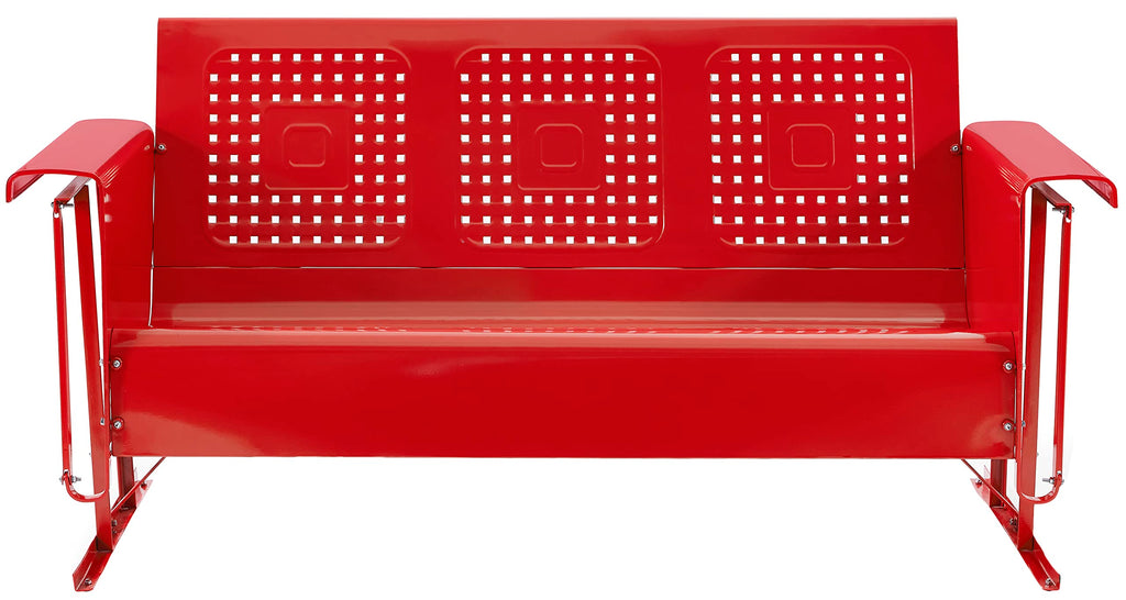 Crosley Furniture Bates Retro Metal Outdoor Sofa Glider, 3-Person Rocking Patio Bench for Porch, Deck, Bright Red Gloss