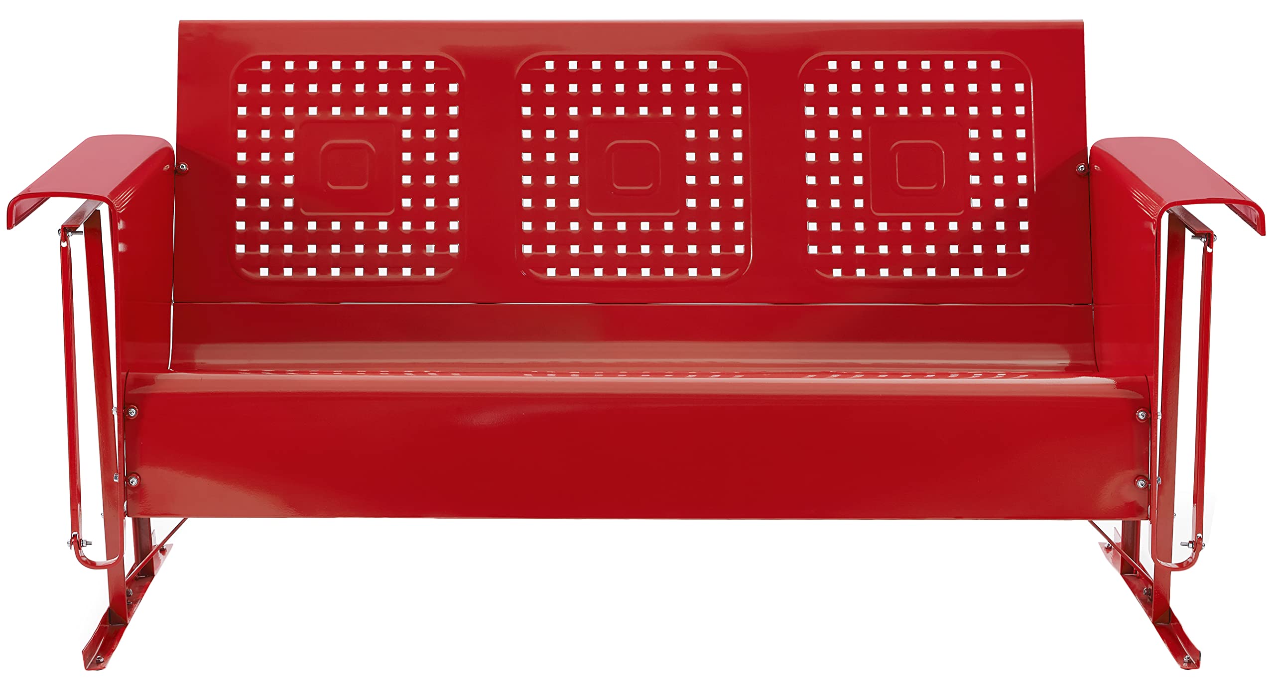Crosley Furniture Bates Retro Metal Outdoor Sofa Glider, 3-Person Rocking Patio Bench for Porch, Deck, Bright Red Gloss