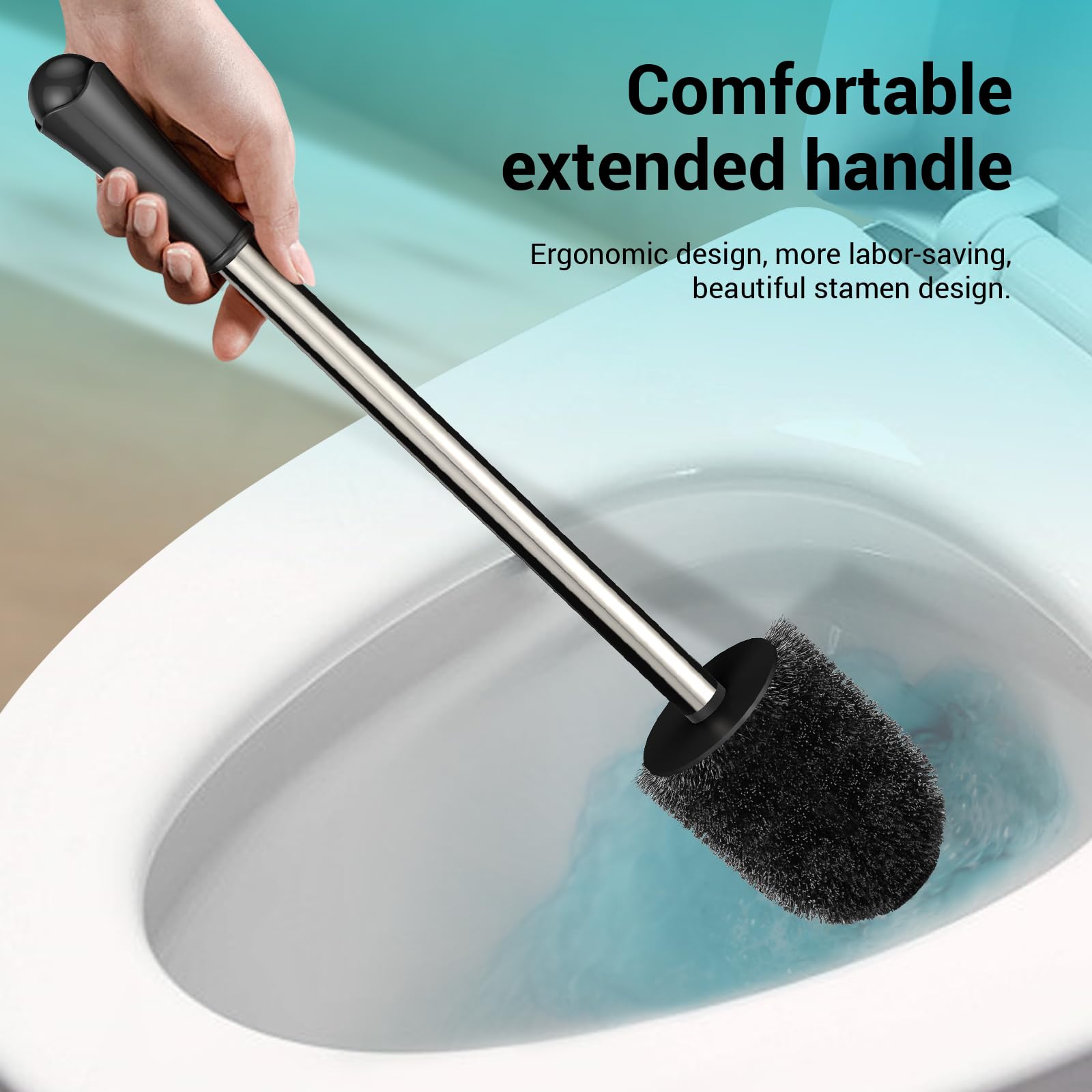 Toilet Brush, Compact Size Toilet Bowl Brush With Stainless Steel Handle, Small Size Plastic Holder Easy To Hide, Space Saving F