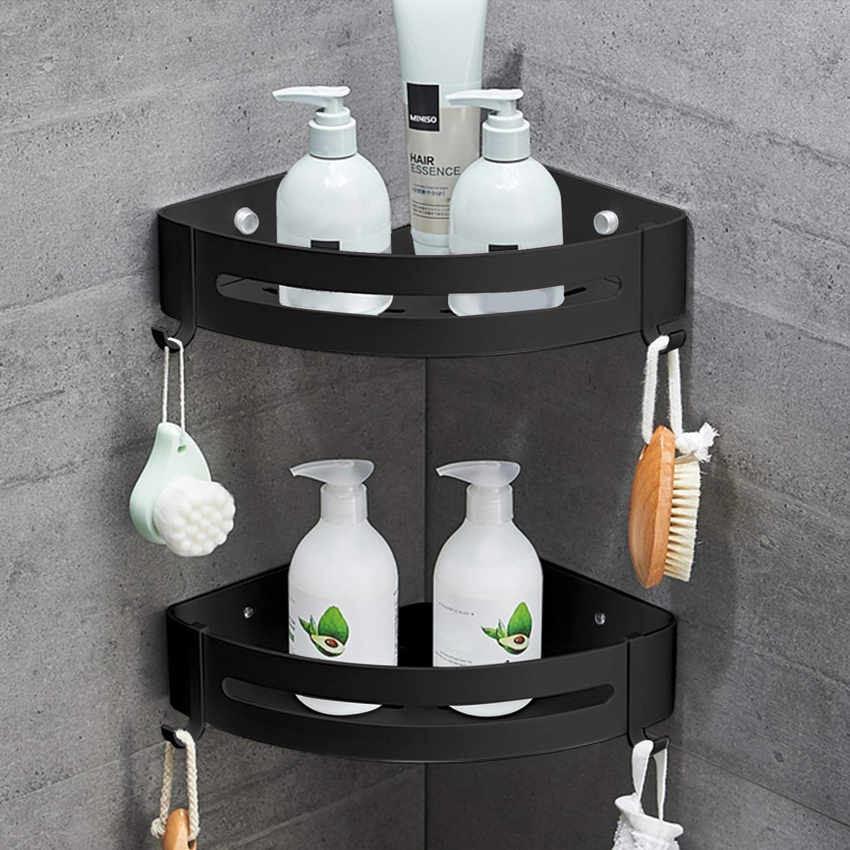 SEVENS Bathroom Shower Corner Shelf No Drilling 2 Tiers Adhesive Corner Caddy Shelves for Kitchen Organizer Storage Durable Spac
