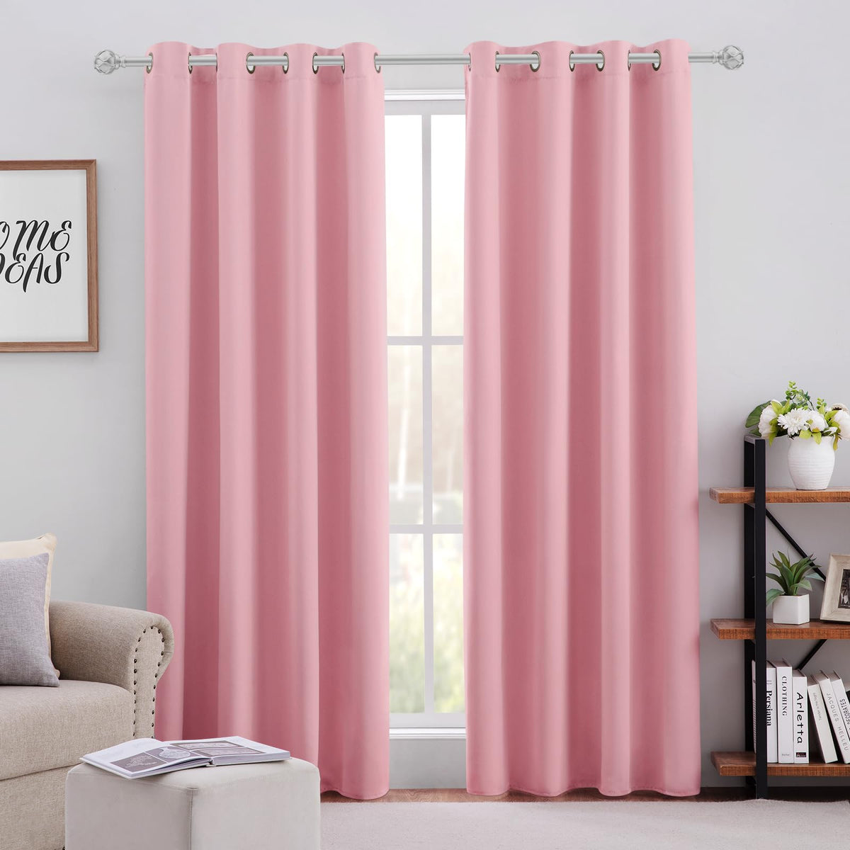 Homeideas Baby Pink Blackout Curtains For Kids, 52 X 84 Inch Length 2 Panels Set, Room Darkening Curtains For Girl'S Room, Sound