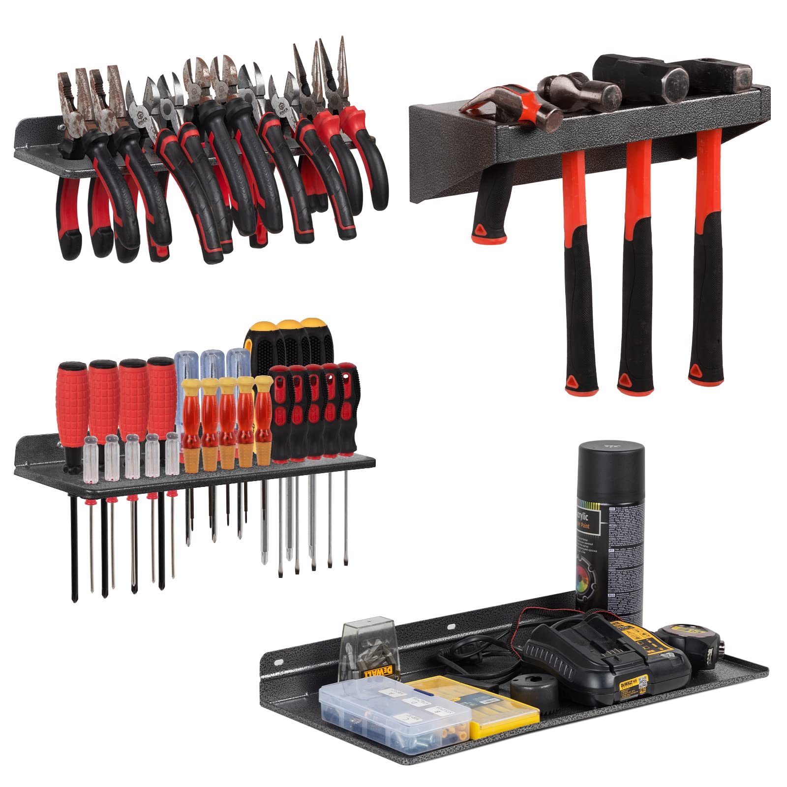 AHOWPD Screwdriver Organizer, Metal Plier Organizer Hammer Rack Screwdriver Holder Hand Tool Organizer and Storage Rack Wall Mou