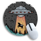 Gctriki Funny Round Mouse Pad, Mini Mouse Pad For Desk, Fun Ufo Cow Abduction Mousepad, Stitched Edge Non-Slip Rubber Base, Lapt