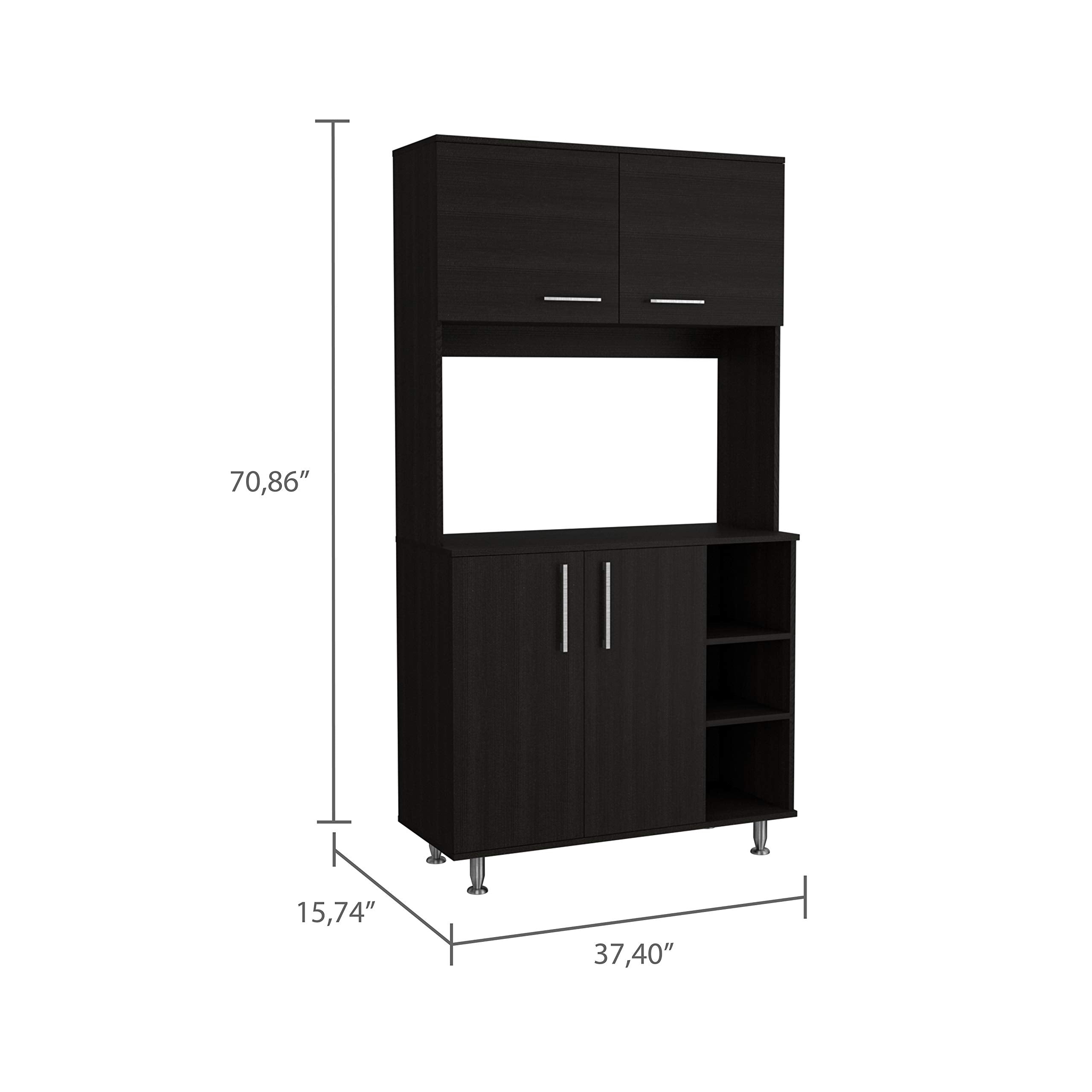 Malta Kitchen Pantry Double Door Cabinet, 4 Legs, 3 Shelves, Black