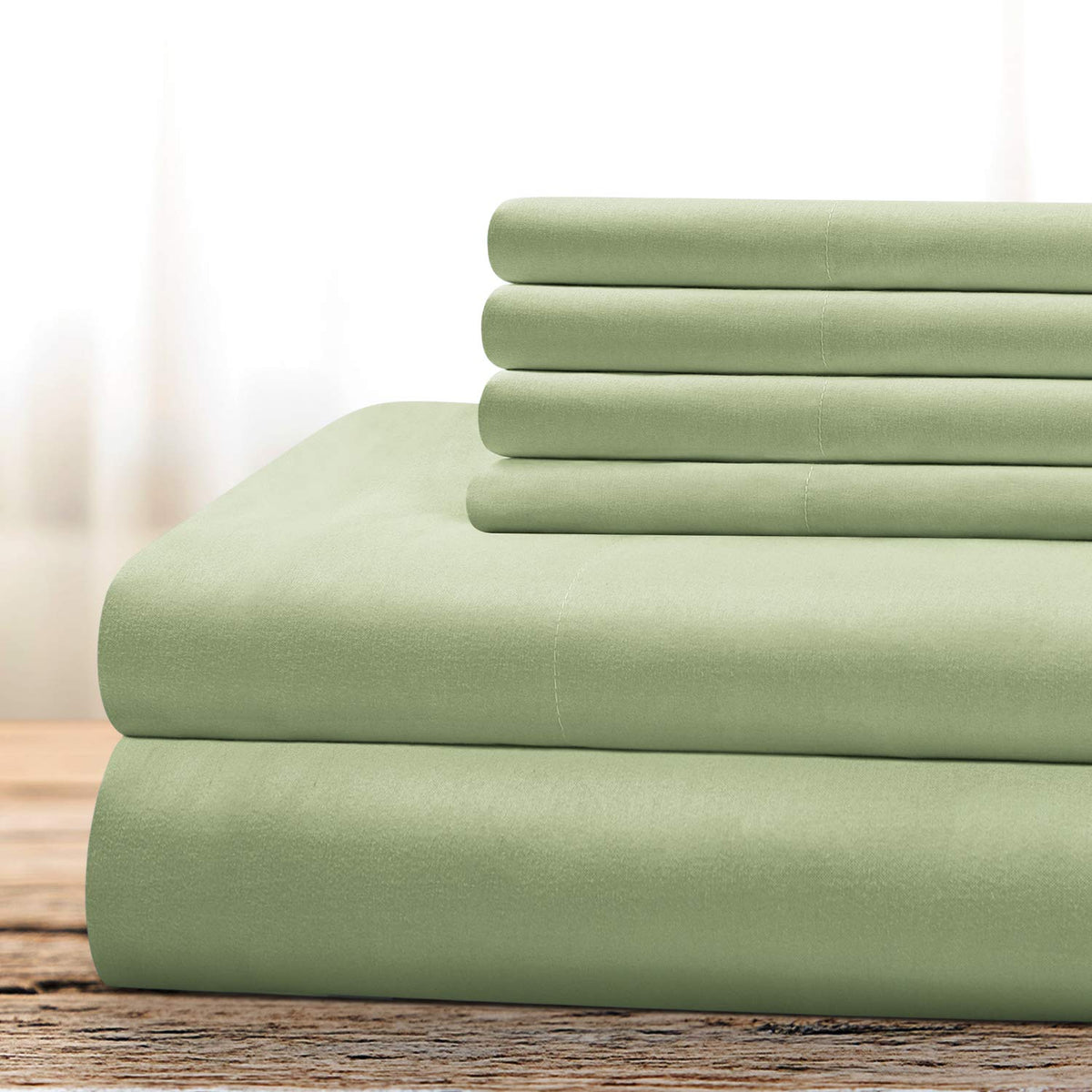 Bysure Hotel Luxury Bed Sheets Set 6 Piece(King, Sage Green) - Super Soft 1800 Thread Count 100% Microfiber Sheets With Deep Poc