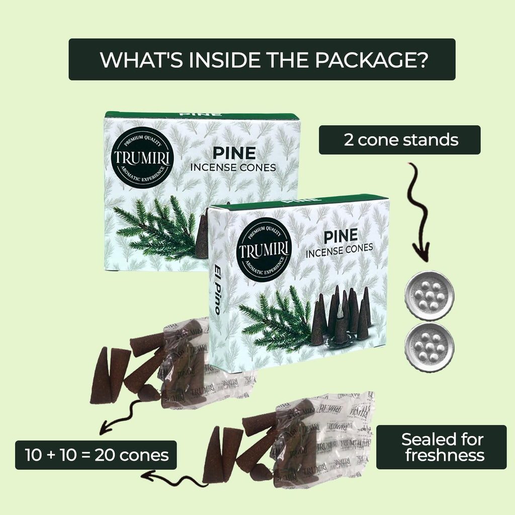 Pine Incense Cones - Total 20 Cone Incense - Dual Pack Of 10 Insence Cones - Incense Cones Scented - Cone Incense Scents - Insen