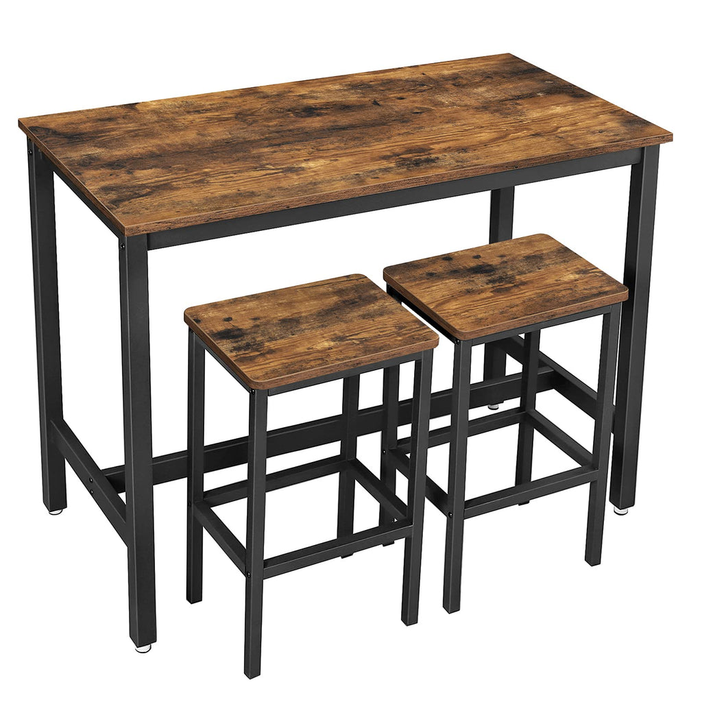 Vasagle Bar Table Set, With 2 Bar Stools, Dining Table Set, Kitchen Counter With Bar Chairs, Industrial, Living Room, Party Room, Rustic Brown And Black Ulbt15X