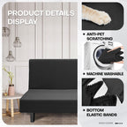 Znsayotx Armless Futon Covers Full Size (67'-82') Stretch Jacquard Sofa Bed Slipcovers, Striped Queen Futon Cover With Non-Slip Elastic Bottom, Soft Cozy Futon Mattress Cover Washable (Black)