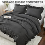 Andency Dark Gray Twin Size Comforter, 2 Pieces Kids All Season Ruffle Bed Comforter Set, Boho Lightweight Solid Farmhouse Shabby Chic Bedding Comforters & Sets (66X90Inch Comforter)