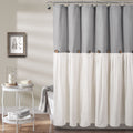 Lush Decor Linen Button Farmhouse Shower Curtain, 72' W X 78' L, Gray & Off White - Pleated Color Block Design With Coconut Bu