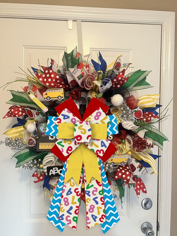 Hying Large Back To School Bows For Wreath, First Day Of School Wreath Bow For Front Door, School Day Wreath Bows For Back To Sc