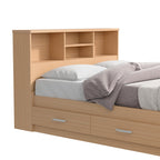 Bed with 3 Drawers and Bookcase Headboard (Beech, Full)